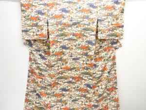 未使用品　雲に遠山・草花模様小紋着物